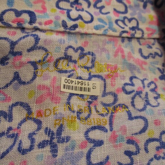 Lilly Pulitzer Woman Large White Blue Pink Floral Button Down Long Sleeve Shirt - Picture 8 of 8